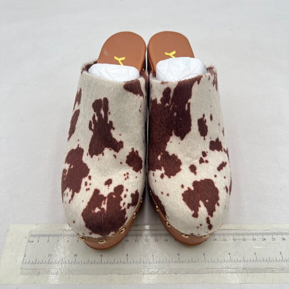 YDN Cow Platform Slip On Clogs Mules Cork High Heel Round Toe Studded Sandals - Picture 3 of 8